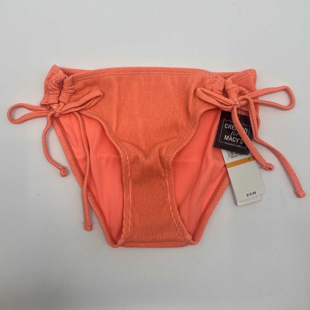 Salt + Cove Womens Peach Ribbed Metallic Side Tie Bikini Bottom SC251002PB S